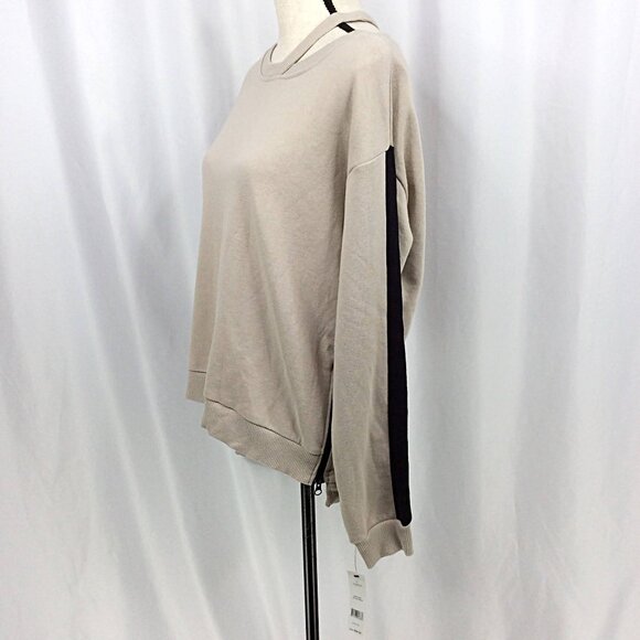 NWT w/Defects BCBGMaxAzria Sweatshirt Women Size Large Beige Black Zipper Hi Low - Picture 4 of 11